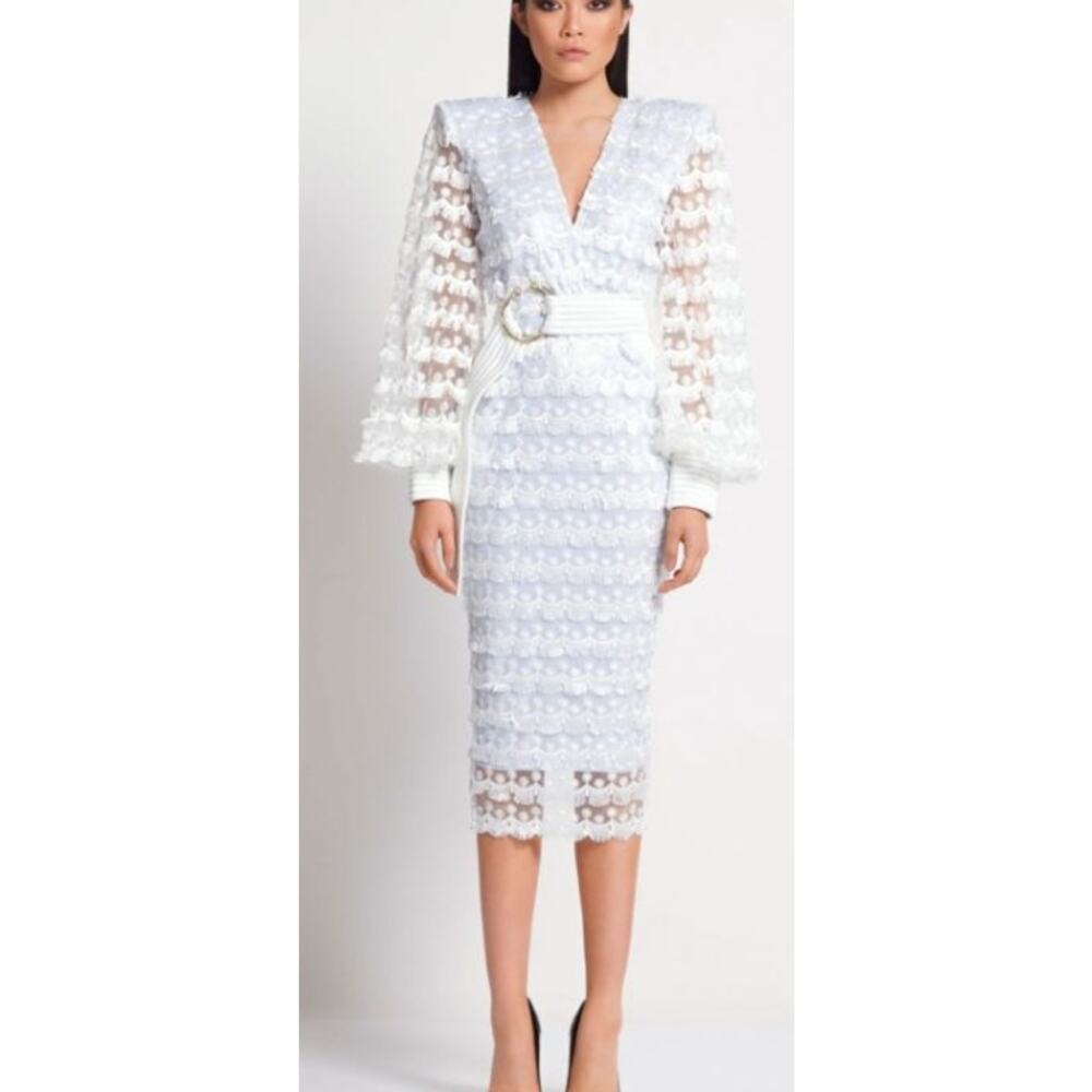 Zhivago It's Over Dress Midi tassle lace long sleeve formal cocktail dress US 4
